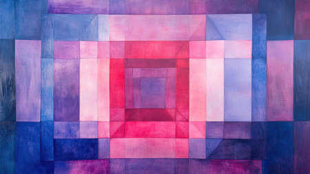 This stunning abstract geometric artwork features vibrant shades of pink and purple. The depth and layering create a captivating visual experience, perfect for modern decor.の素材