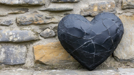 A striking heart-shaped stone rests against a weathered wall, evoking feelings of love and nature. Ideal for artistic, romantic, or home decor projects.の素材