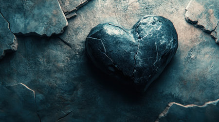 A striking heart-shaped stone rests on a cracked surface, blending natural beauty with artistic expression, evoking themes of love, resilience, and emotions.の素材
