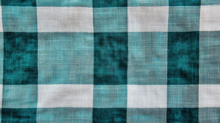 Colorful checkered fabric in turquoise and white, perfect for various creative projects including home decor, fashion, and crafts. Features a lively and fresh design.の素材
