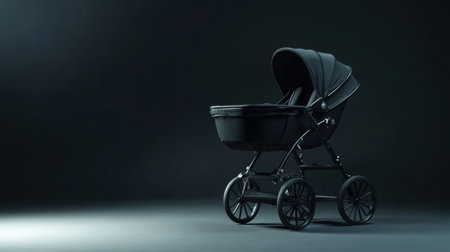 A stylish black baby stroller designed for modern parents, offering comfort and functionality for daily outings and adventures with their infants.の素材