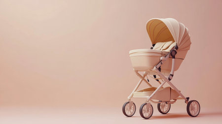 This image features a modern baby stroller set against a soft pink backdrop, perfect for parents looking for stylish and functional baby transport options. Ideal for marketing and family themes.の素材