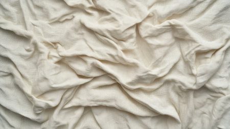 A beautiful closeup of a textured cream fabric featuring soft pleats and natural wrinkles, perfect for use in design, fashion, and art projects.の素材