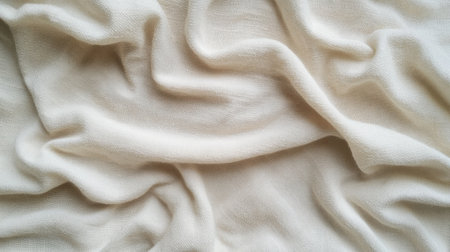 Explore the soft and elegant texture of this cream fabric, featuring draped layers perfect for fashion, interior decor, or artistic photography backgrounds in a light palette.の素材