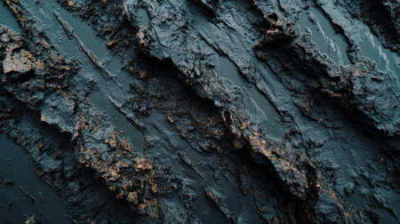 Explore an abstract view of textured dark mud that reveals nature's intricate patterns and earthy tones, creating a unique artistic backdrop for artistic projects.の素材