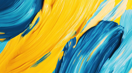 Bright and vibrant abstract background featuring swirling blue and yellow paint strokes, perfect for artistic projects or as a lively wall design.の素材