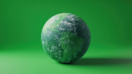 A vibrant and textured model of Earth against a vivid green backdrop, perfect for themes related to nature, sustainability, and environmental awareness in creative projects.の素材