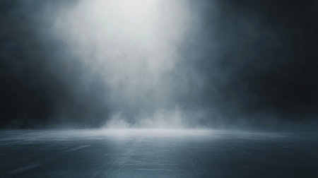 An atmospheric image featuring a foggy environment illuminated by dramatic light, offering a perfect backdrop for creative projects, visual art, and thematic presentations.の素材