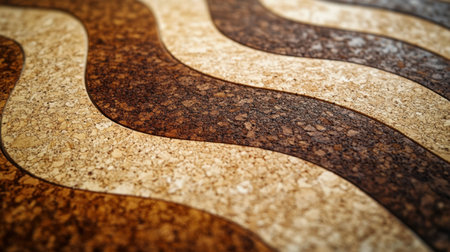 Discover the elegance of this cork surface featuring smooth, flowing waves of brown and beige tones. Ideal for artistic and decorative concepts in modern interiors.の素材