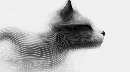 This artistic representation captures a serene cat in profile, featuring flowing lines and soft textures. An ideal choice for modern design themes and animal lovers.の素材
