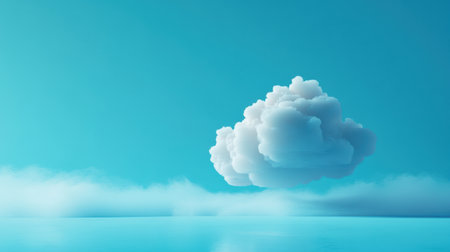 A serene scene featuring a fluffy cloud gently floating over tranquil aqua waters, reflecting the soft hues of the sky, evoking feelings of peace and relaxation.の素材