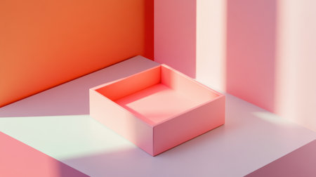 A minimalist composition featuring a pink box set against soft pastel shades, ideal for showcasing modern design elements and creating a serene ambiance.の素材