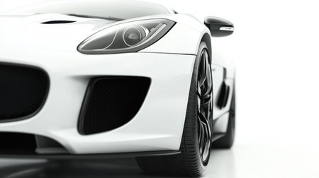 A captivating close-up image of a white sports car, highlighting its elegant design, powerful features, and glossy finish, perfect for automotive enthusiasts and marketers.の素材