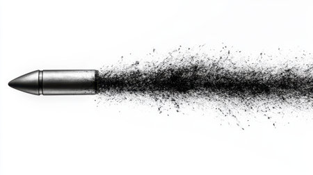 A striking image of a pencil lead creating a dynamic explosion of black dust against a white background, representing the essence of creativity and artistic expression.の素材