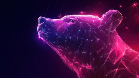 This captivating digital artwork showcases a bear in luminous neon colors, highlighting its profile with intricate patterns and an abstract design, making it visually stunning.の素材