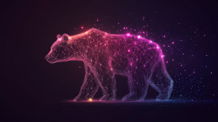 A stunning depiction of a bear illustrated in neon colors, combining geometric patterns and digital effects to represent wildlife in a unique and vibrant way.の素材
