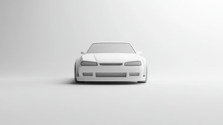 A sleek white sports car is presented front view against a minimalist background, highlighting its modern design and aesthetic appeal for diverse creative projects.の素材