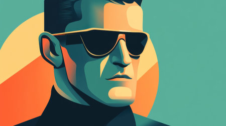 This artwork features a stylish man wearing sunglasses, radiating confidence against a bold, geometric background. Perfect for themes of fashion and modern lifestyle.の素材