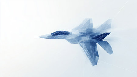 Explore this futuristic abstract jet aircraft illustration, showcasing a modern design with geometric shapes and light effects, perfect for high-tech themes in digital art.の素材