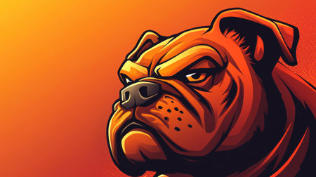 This striking illustration of a bulldog showcases its fierce personality with bold colors and strong lines, perfect for art lovers and animal enthusiasts alike.の素材