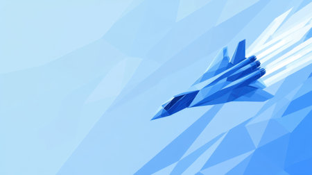 A stunning abstract depiction of a blue jet in motion, featuring geometric shapes that convey speed and technology. Perfect for creative projects and modern design.の素材