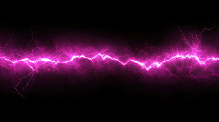 A striking electric pink lightning bolt extends across a dark background, offering a dynamic and captivating visual ideal for projects related to energy and technology.の素材