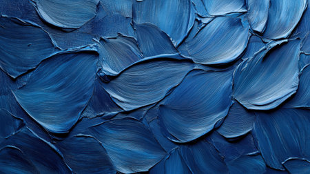 Close-up view of textured blue paint on canvas, showcasing intricate layers and varying shades, ideal for backgrounds or creative projects and providing a rich visual appeal.の素材