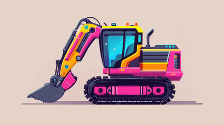A vibrant and artistic illustration of an excavator, showcasing bold colors and a modern design, perfect for construction themes or creative projects requiring unique imagery.の素材