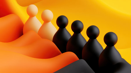 This digital artwork captures the essence of diversity and unity through stylized figures on flowing waves of color, inviting reflections on social connections and community harmony.の素材