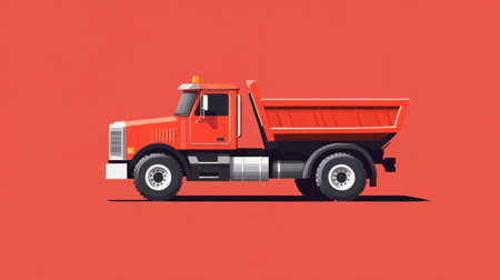 Stunning digital artwork of a red dump truck displayed against a vivid background, emphasizing its robust design and essential role in construction and transportation sectors.の素材