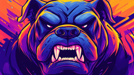 This striking illustration features an intense bulldog with vibrant colors and dynamic patterns, showcasing a fierce expression that captures raw power and emotion.の素材