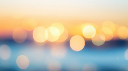 A beautiful soft focus image showcasing blurred lights over water during sunset. Gentle hues create a tranquil atmosphere perfect for serene backgrounds and artistic design.の素材