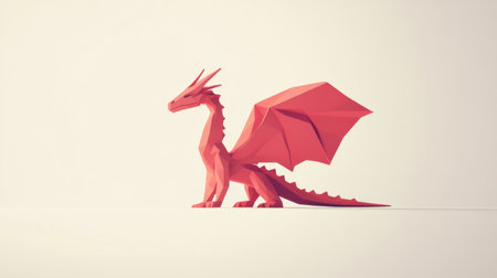 This stunning geometric red dragon sculpture showcases a unique and modern approach to fantasy art, perfect for anyone who loves imaginative designs and mythical creatures.の素材