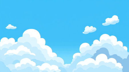 A beautiful depiction of a bright blue sky filled with fluffy white clouds, perfect for conveying serenity and tranquility in nature-themed projects or backgrounds.の素材