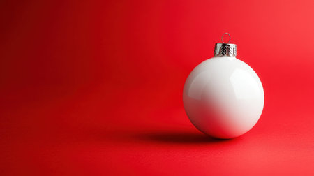 A minimalist white Christmas ornament stands out against a vibrant red background, creating a striking visual perfect for holiday-themed designs and celebrations.の素材