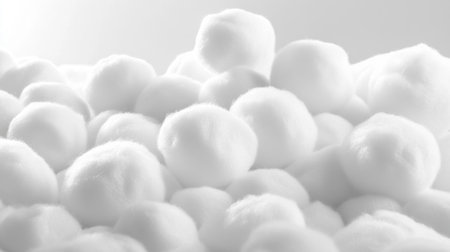 A serene collection of white cotton balls blended together against a soft background, perfect for various creative projects, aesthetics, or beauty applications.の素材