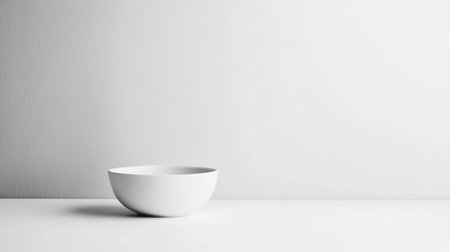 Discover a beautifully simple white bowl set against a minimalist backdrop, ideal for modern culinary designs and stylish presentations. Perfect for food photography and decor.の素材