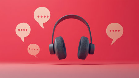 Abstract customer support concept with headset and speech bubbles, minimal design showcasing communication essentials.の素材