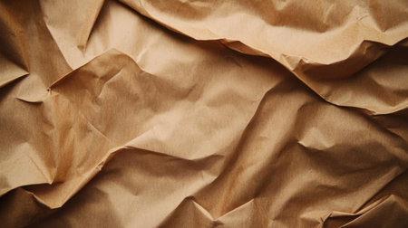 This image features a close-up view of crumpled brown paper, providing a rich texture ideal for various creative applications such as crafts and design projects.の素材