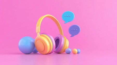Abstract customer support concept with headset and speech bubbles, minimal design showcasing communication essentials.の素材
