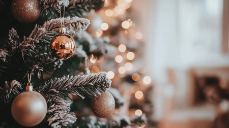 A beautifully decorated Christmas tree adorned with sparkling ornaments and soft lights, creating a warm and inviting atmosphere perfect for holiday celebrations and family gatherings.の素材