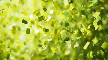 A lively green confetti background that adds a cheerful touch to any project, perfect for events, invitations, or creative designs that require a festive feel.の素材