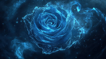 This mesmerizing digital artwork showcases a blue rose amidst cosmic elements, creating a dreamlike atmosphere that reflects nature's beauty and mystical charm.の素材