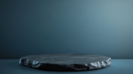A minimalist dark slate round platform sets against a smooth background, providing an elegant display solution for product photography and creative showcases.の素材