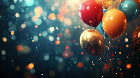 A vibrant display of colorful balloons featuring sparkling glitter, set against a softly glowing background. Perfect for celebrations and festive events.の素材