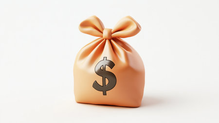 A visually appealing money bag with a dollar sign, ideal for illustrating concepts related to finance, wealth generation, and economic prosperity in diverse projects.の素材
