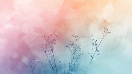 A dreamy composition featuring delicate wildflowers silhouetted against a soft pastel background, blending colors for a serene and artistic vibe perfect for any design project.の素材