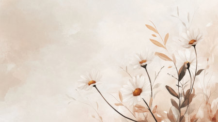 A beautiful arrangement featuring white daisies set against a calming beige background, ideal for enhancing designs that evoke nature's tranquility and simple elegance.の素材