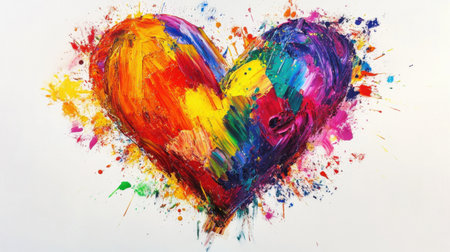 This vivid abstract heart artwork showcases a burst of colors and textures, symbolizing love, joy, and creativity. Perfect for brightening up any space.の素材