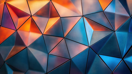 A striking abstract image showcasing a geometric pattern of triangular shapes illuminated with vibrant colors, perfect for artistic backgrounds or modern design inspirations.の素材